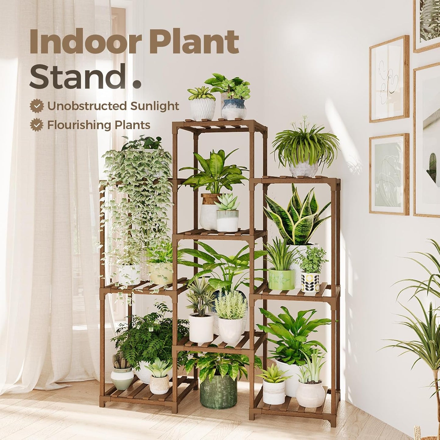 Plant Stand Indoor Plants Shelf Outdoor Wood Plant Rack for 4 Tiers Large Flower Stand for Multiple Plants Ladder Plant Holder for Living Room Boho Home and Gardening